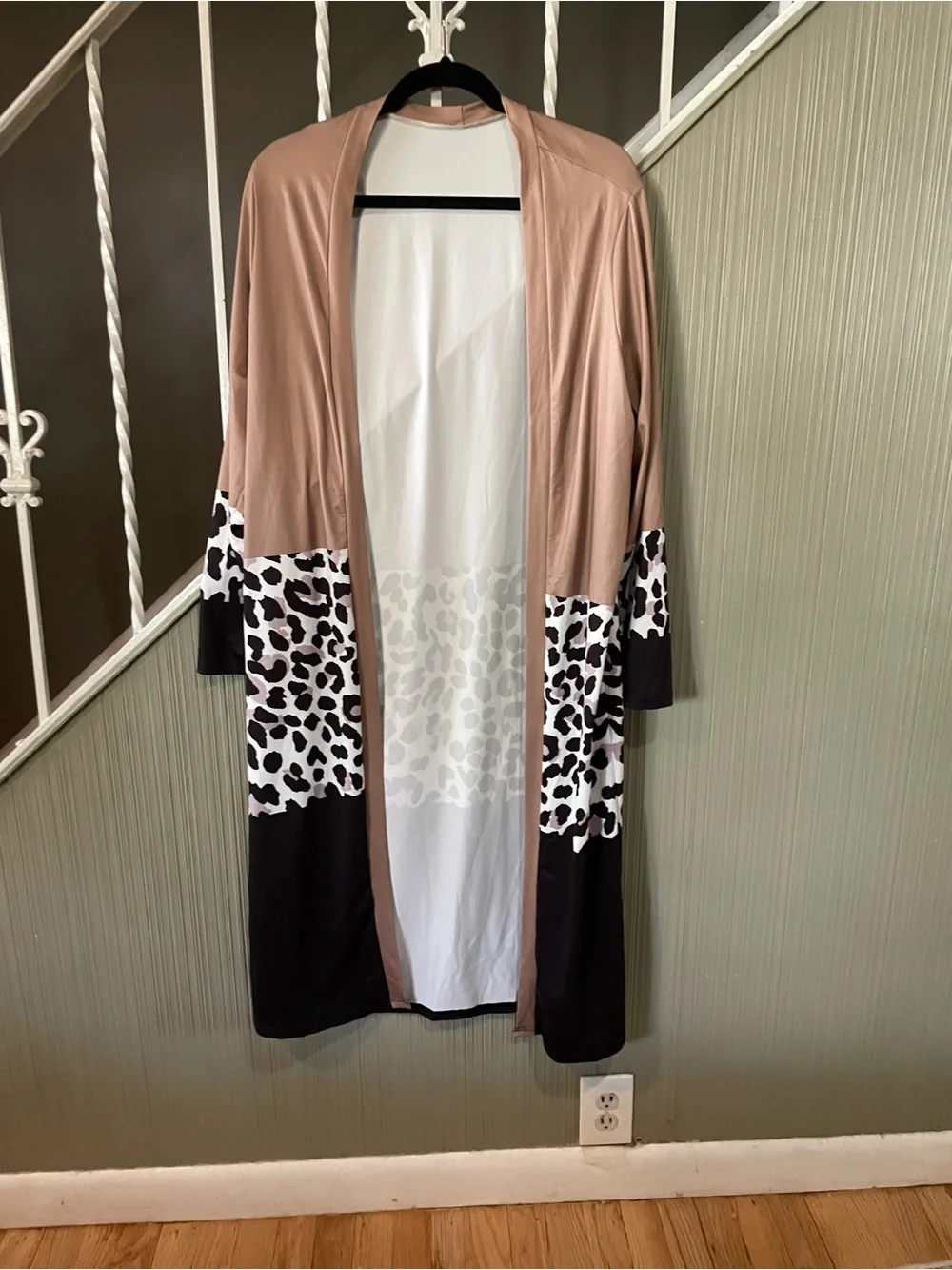 SHEIN Curve Colorblock Duster Cardigan 0XL Cheetah Leopard Print Open Front L